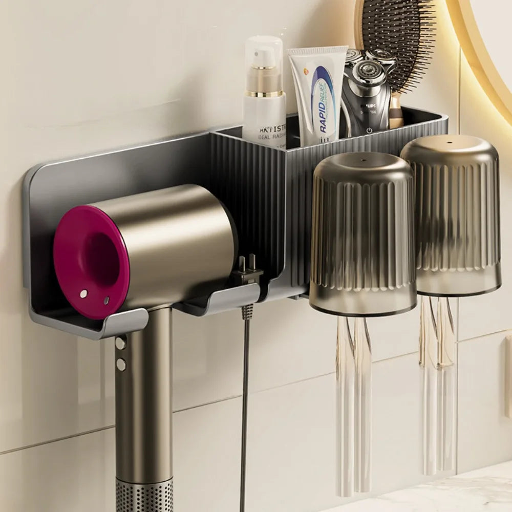 Modèle 3 en 1 support mural pour sèche-cheveux organisateur avec porte-gobelet de brosse à