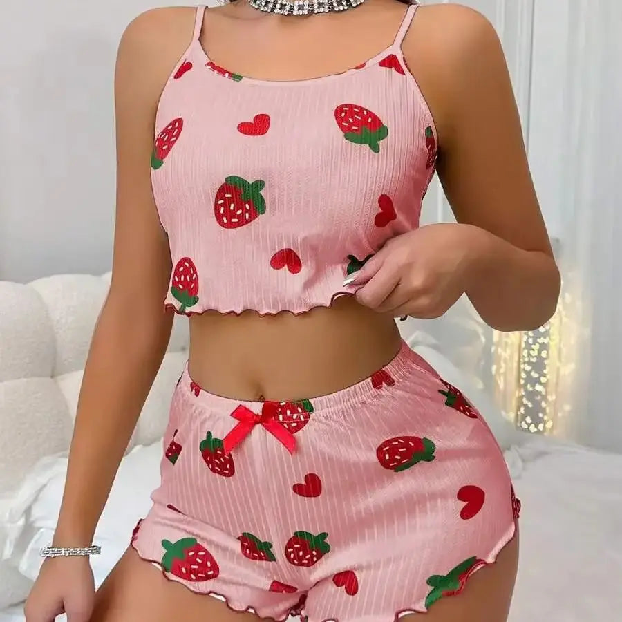 Ensemble pyjama d'été 2 pièces imprimé cœur pour femmes – vue 2