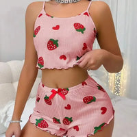 Ensemble pyjama d'été 2 pièces imprimé cœur pour femmes – vue 2