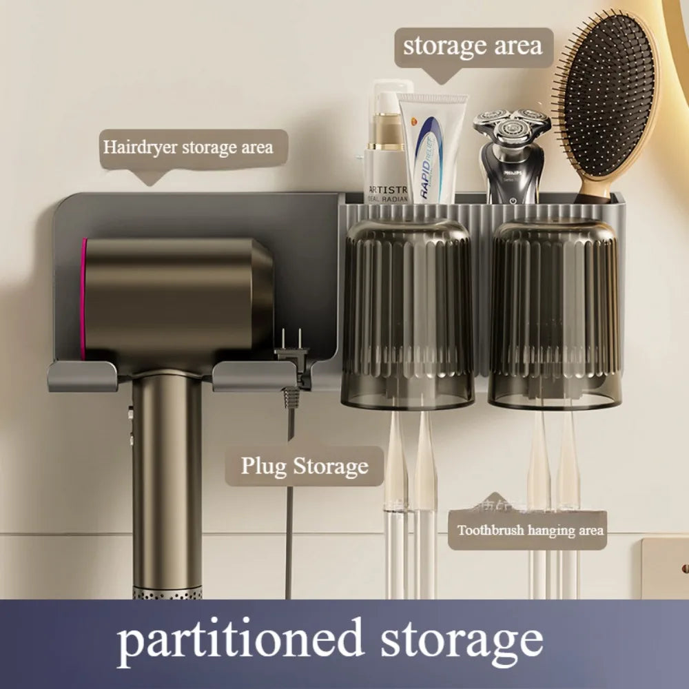 Modèle 3 en 1 support mural pour sèche-cheveux organisateur avec porte-gobelet de brosse à – vue 4