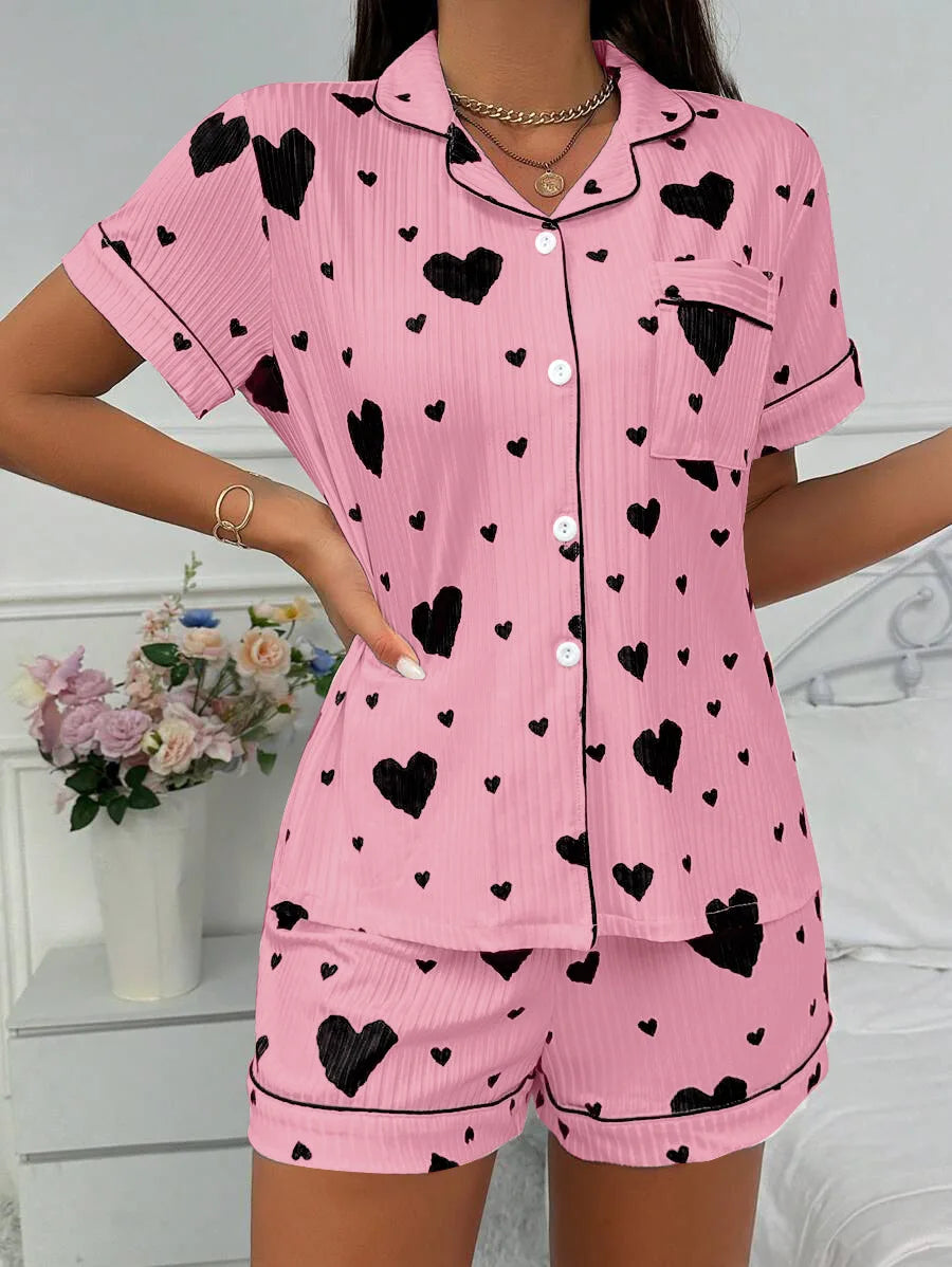 Ensemble pyjama imprimé cœur, décontracté – vue 6