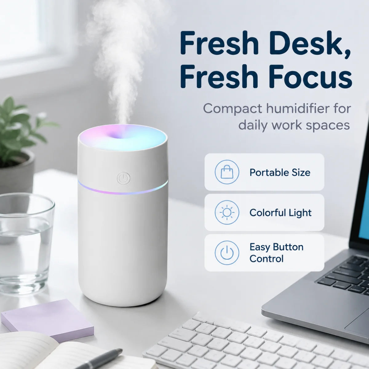 Mini humidificateur d'air portable coloré – vue 2