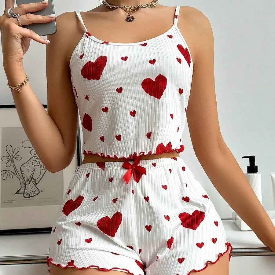 Ensemble pyjama imprimé cœur, décontracté
