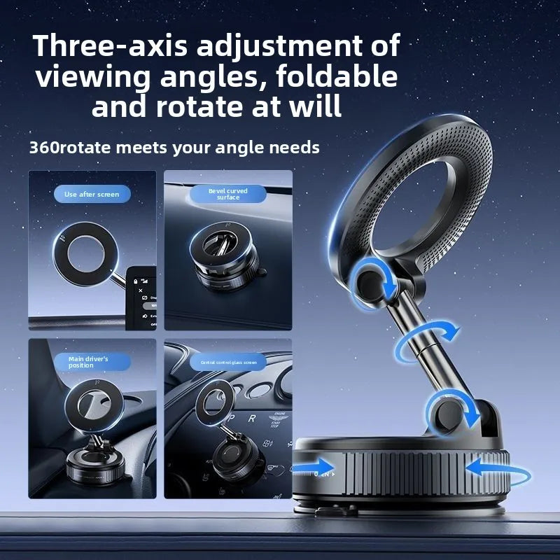 Support de téléphone magnétique pour voiture 360 ° Rotation pliante avec ventouse sous vid – vue 2