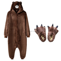 Ours brun Onesie femmes hommes Animal Kigurumis pyjama dessin animé animaux pantoufles Fes