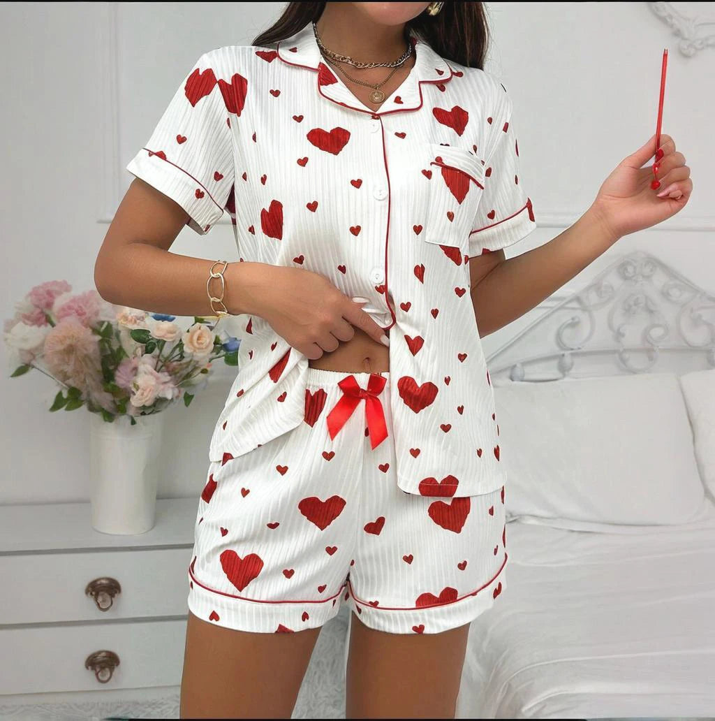 Ensemble pyjama imprimé cœur, décontracté