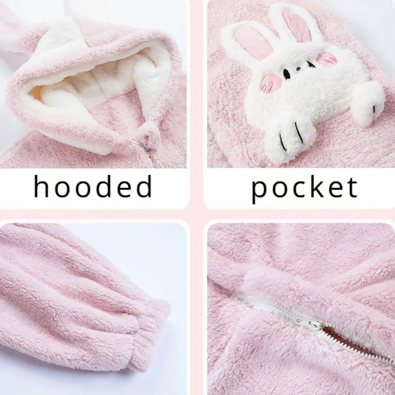 Coral velours Onesies femmes mignon lapin Kigurumi licorne Preppy dessin animé à capuche K – vue 6