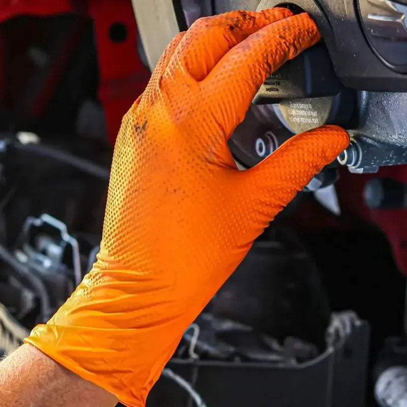 Gants jetables industriels en Nitrile Orange – vue 2