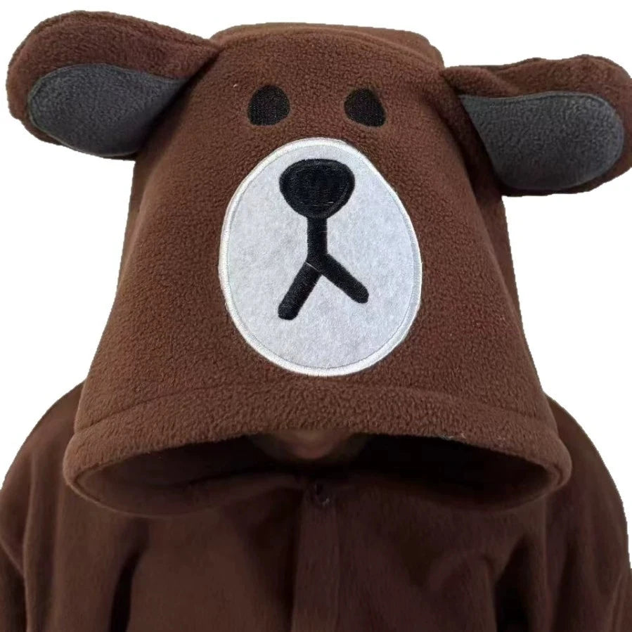 Ours brun Onesie femmes hommes Animal Kigurumis pyjama dessin animé animaux pantoufles Fes – vue 3