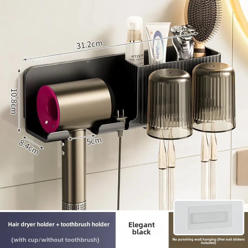 Modèle 3 en 1 support mural pour sèche-cheveux organisateur avec porte-gobelet de brosse à