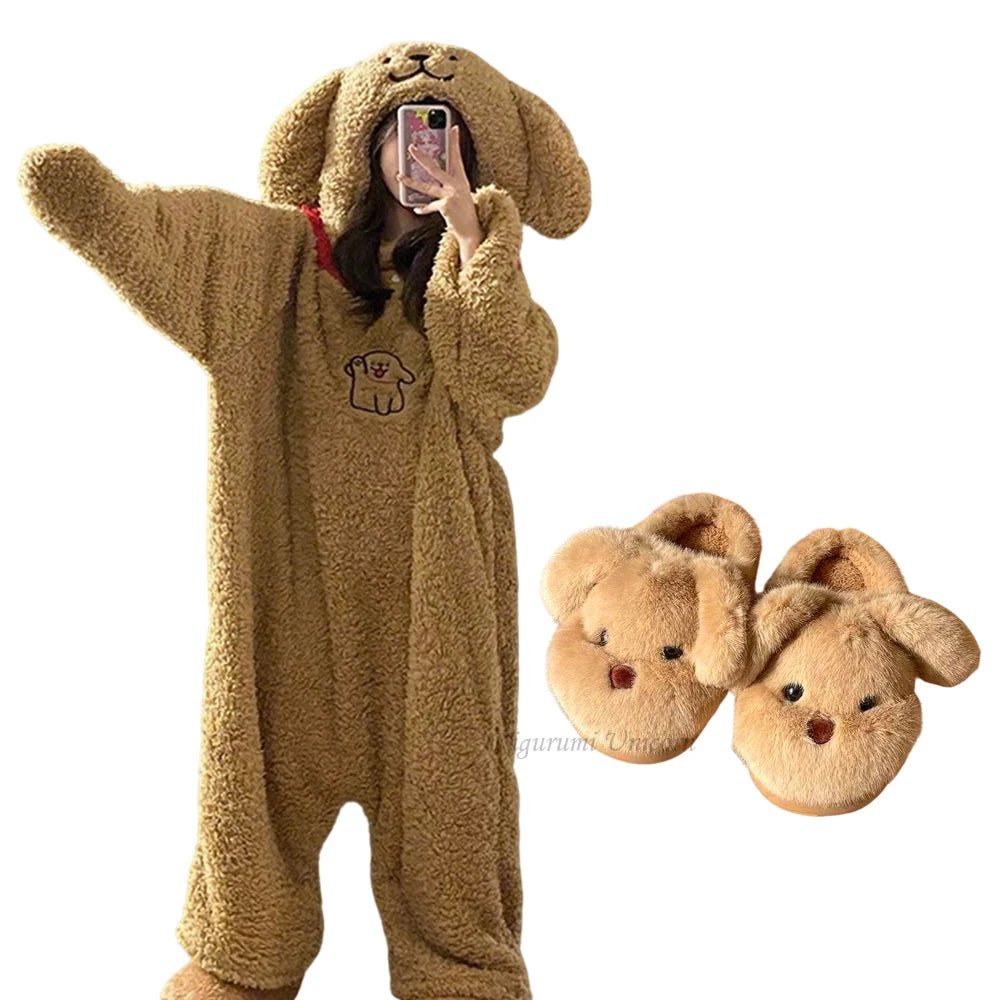 Hiver dessin animé marron chien à capuche barboteuse pyjamas Kigurumi Unicron mignon à man