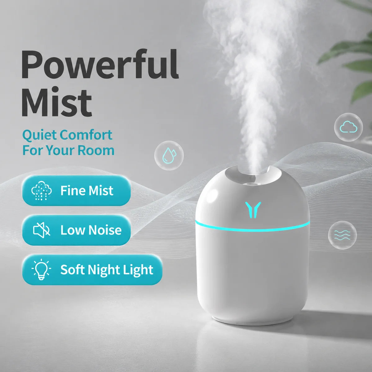 Petit humidificateur Y USB mini silencieux à grand débit d'air pour la maison – vue 3