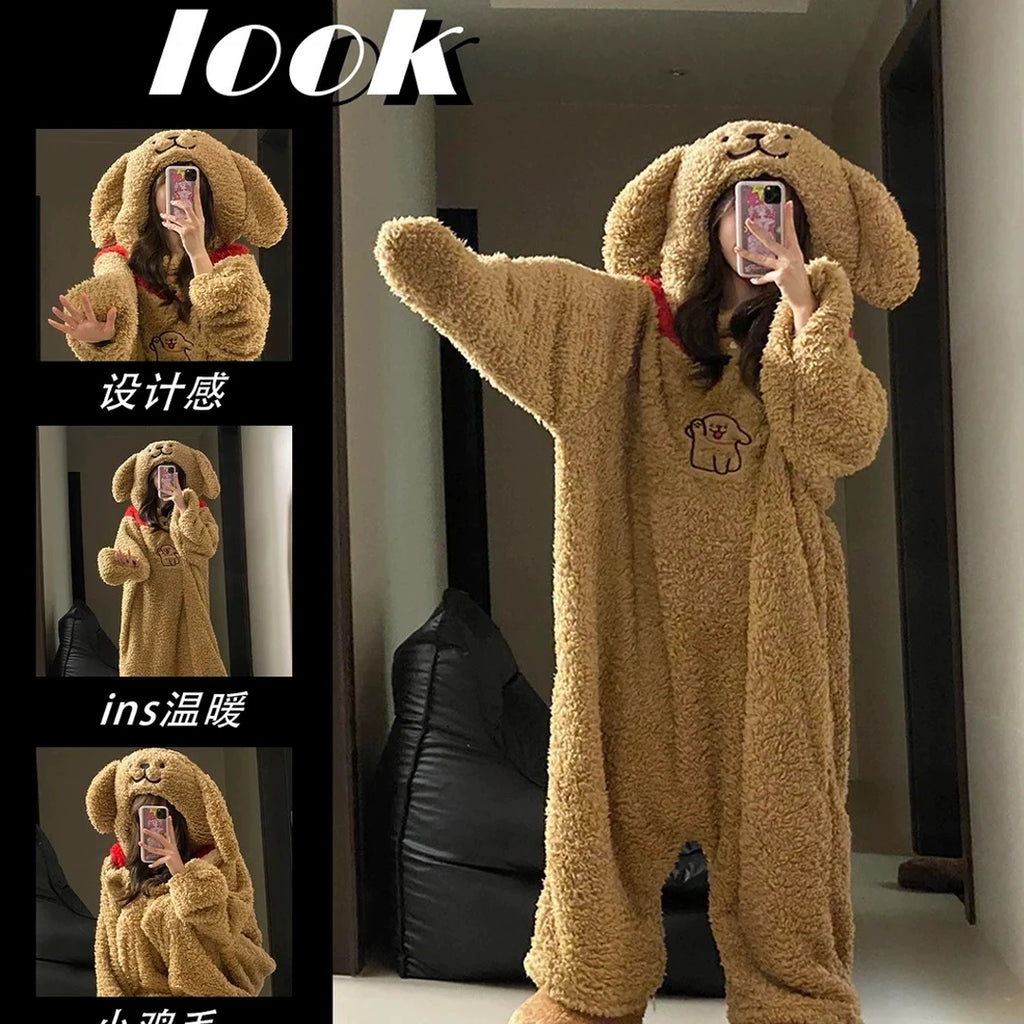 Hiver dessin animé marron chien à capuche barboteuse pyjamas Kigurumi Unicron mignon à man – vue 2
