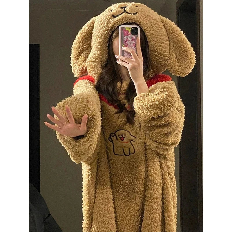 Hiver dessin animé marron chien à capuche barboteuse pyjamas Kigurumi Unicron mignon à man – vue 4