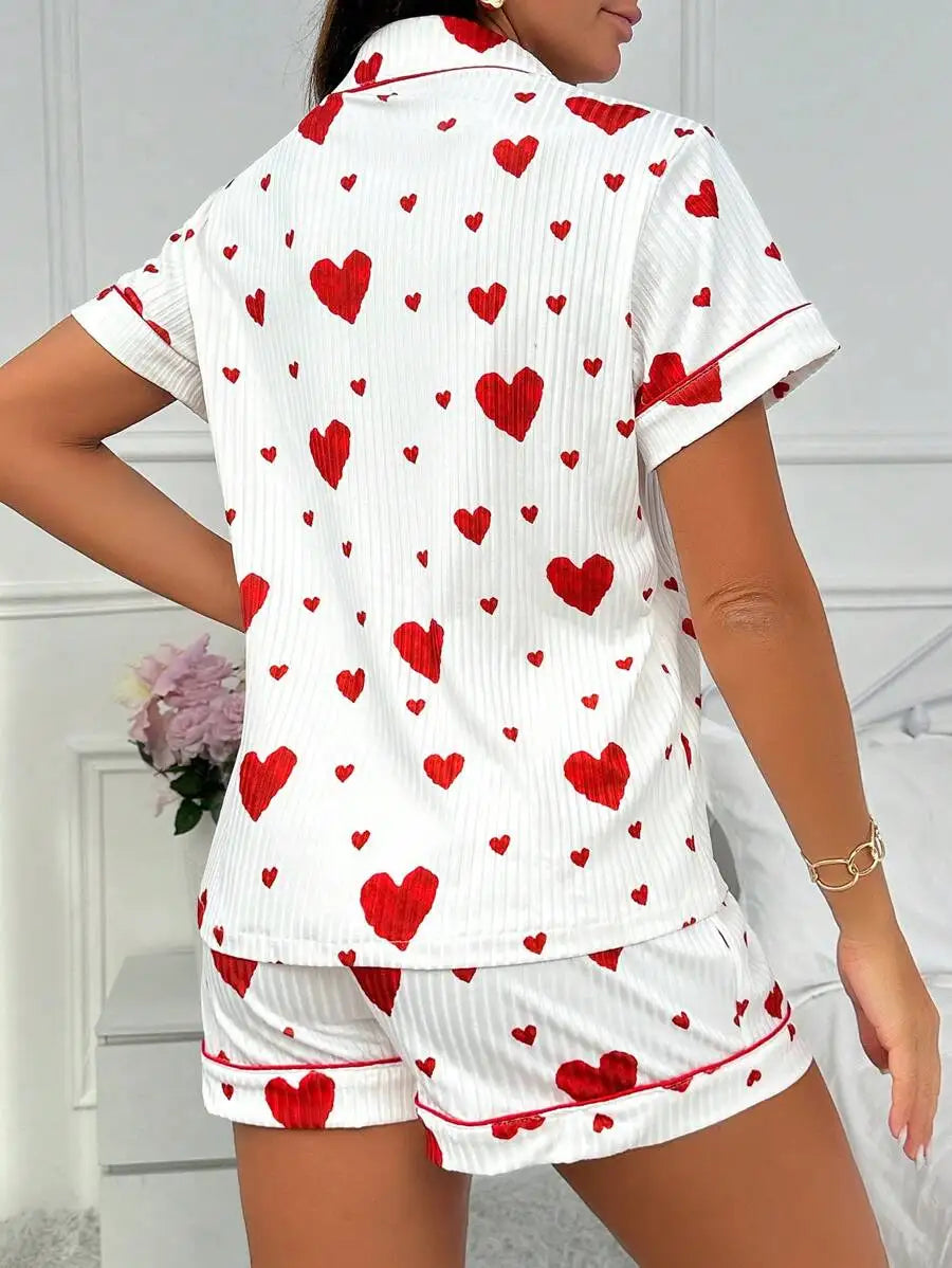 Ensemble pyjama imprimé cœur, décontracté – vue 2