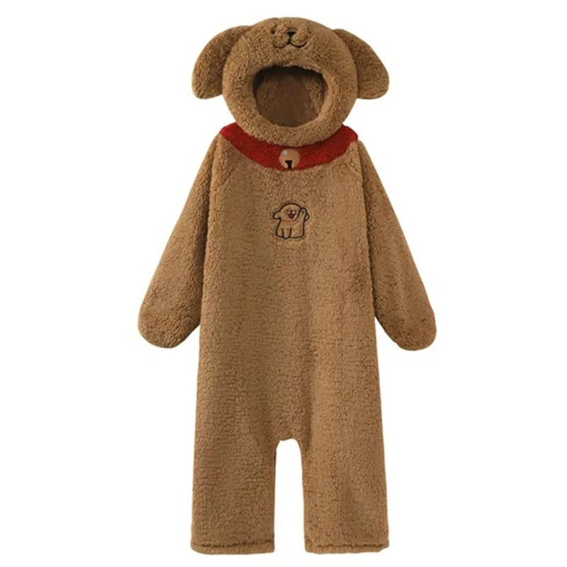 Hiver dessin animé marron chien à capuche barboteuse pyjamas Kigurumi Unicron mignon à man – vue 5