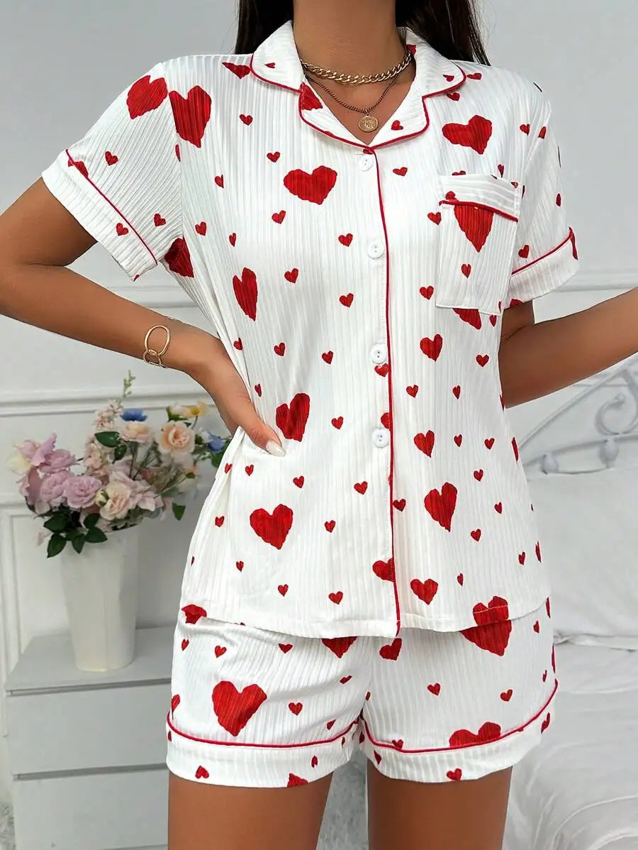 Ensemble pyjama imprimé cœur, décontracté – vue 5