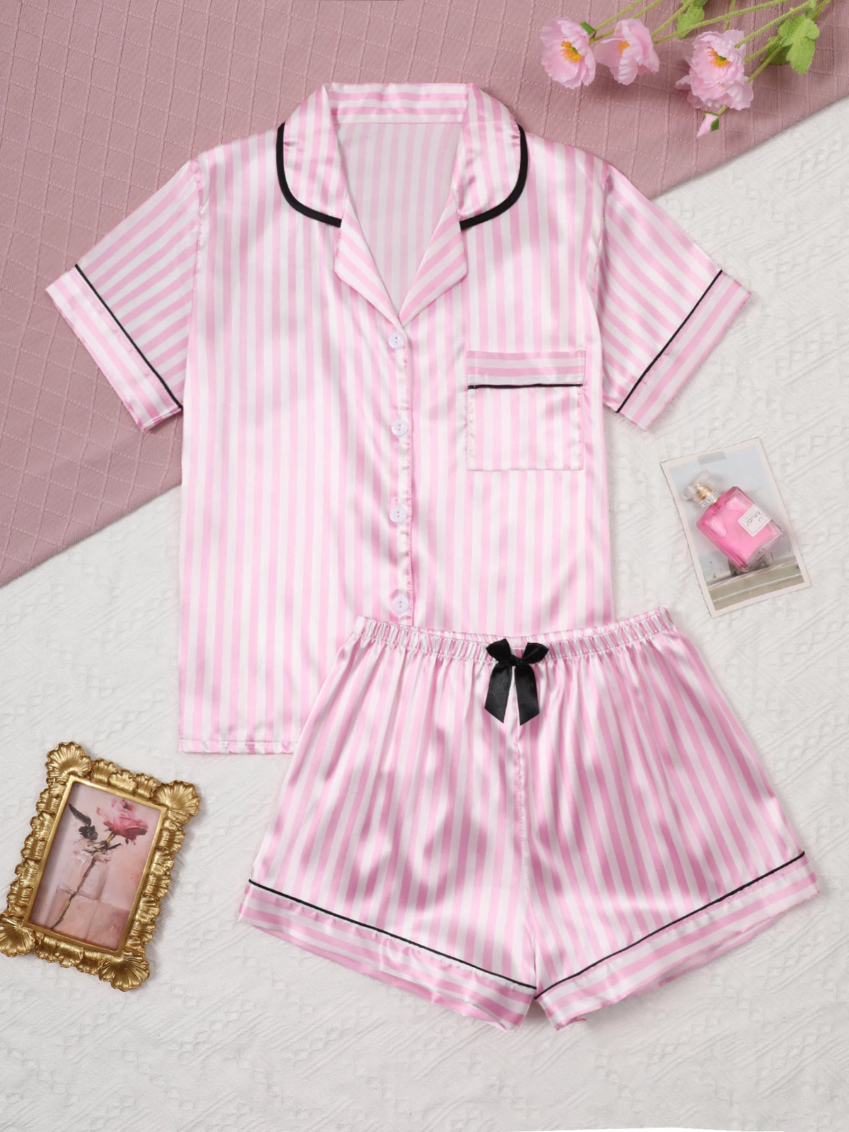 Ensemble pyjama en Satin de soie pour femmes