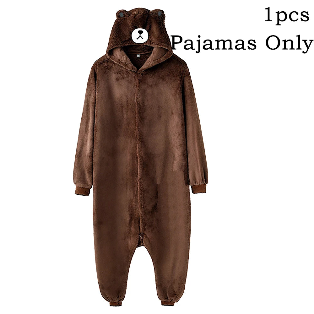 Ours brun Onesie femmes hommes Animal Kigurumis pyjama dessin animé animaux pantoufles Fes