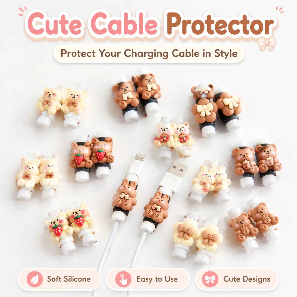 Étui de protection pour câble de données en dessin animé mignon