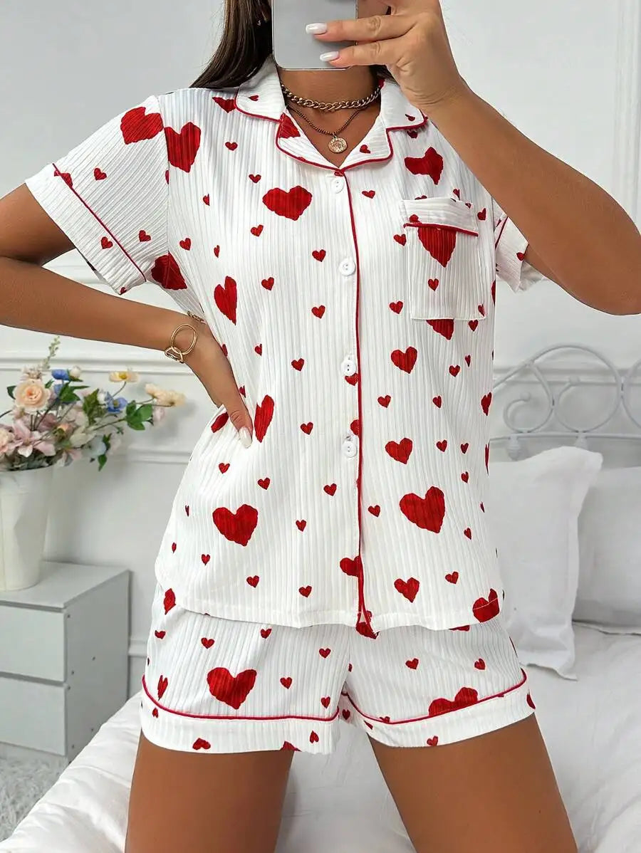 Ensemble pyjama imprimé cœur, décontracté – vue 3