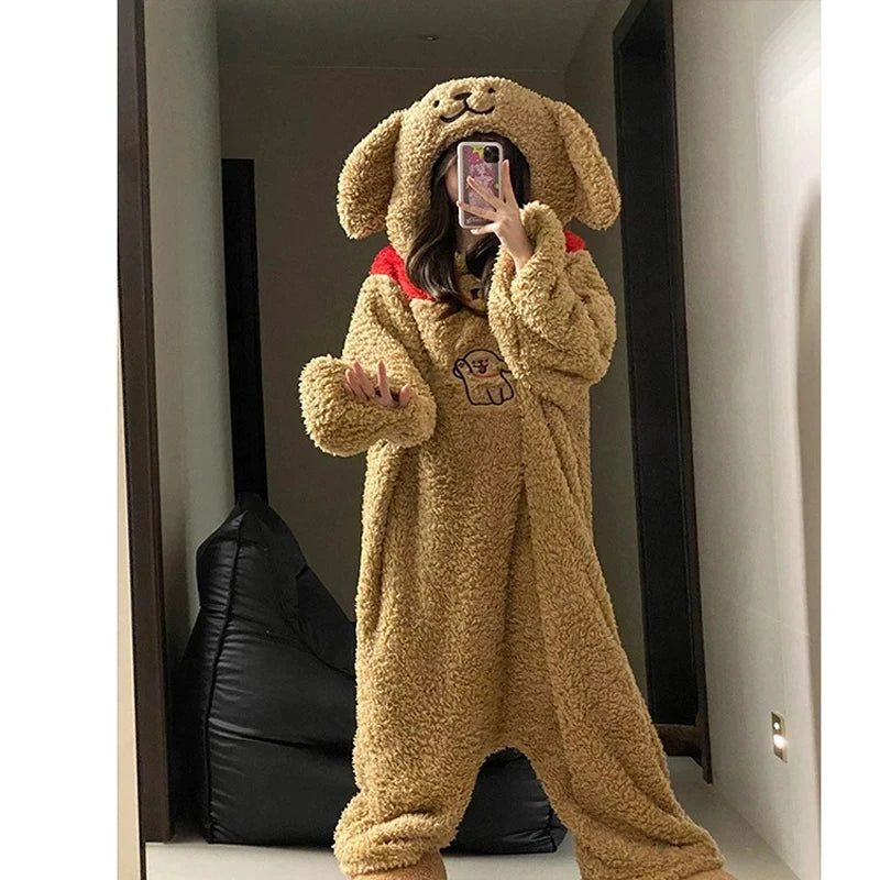 Hiver dessin animé marron chien à capuche barboteuse pyjamas Kigurumi Unicron mignon à man – vue 6