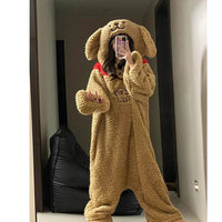 Hiver dessin animé marron chien à capuche barboteuse pyjamas Kigurumi Unicron mignon à man – vue 6