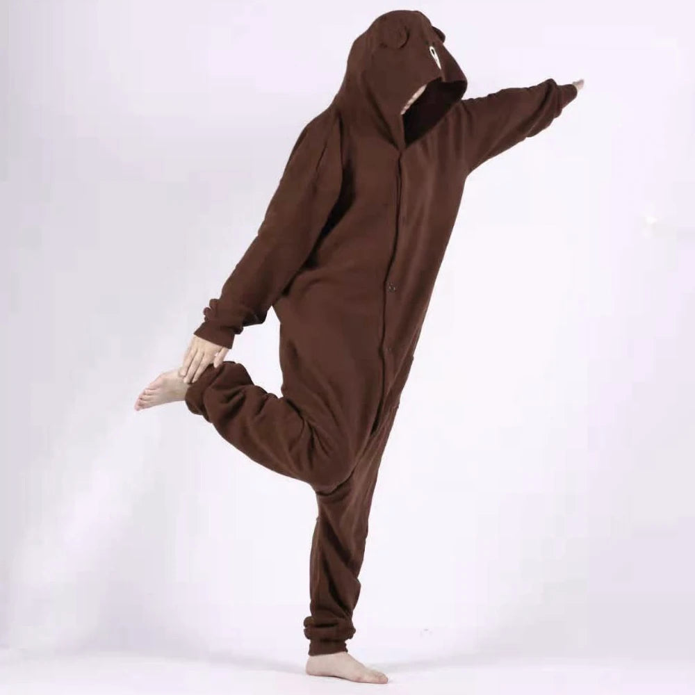 Ours brun Onesie femmes hommes Animal Kigurumis pyjama dessin animé animaux pantoufles Fes – vue 4