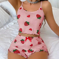 Ensemble pyjama d'été 2 pièces imprimé cœur pour femmes