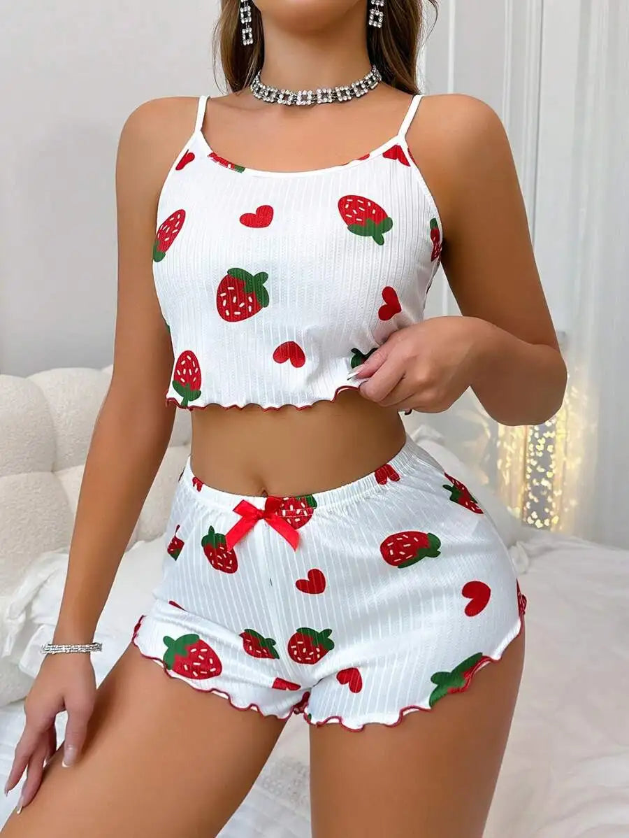 Ensemble pyjama d'été 2 pièces imprimé cœur pour femmes – vue 5