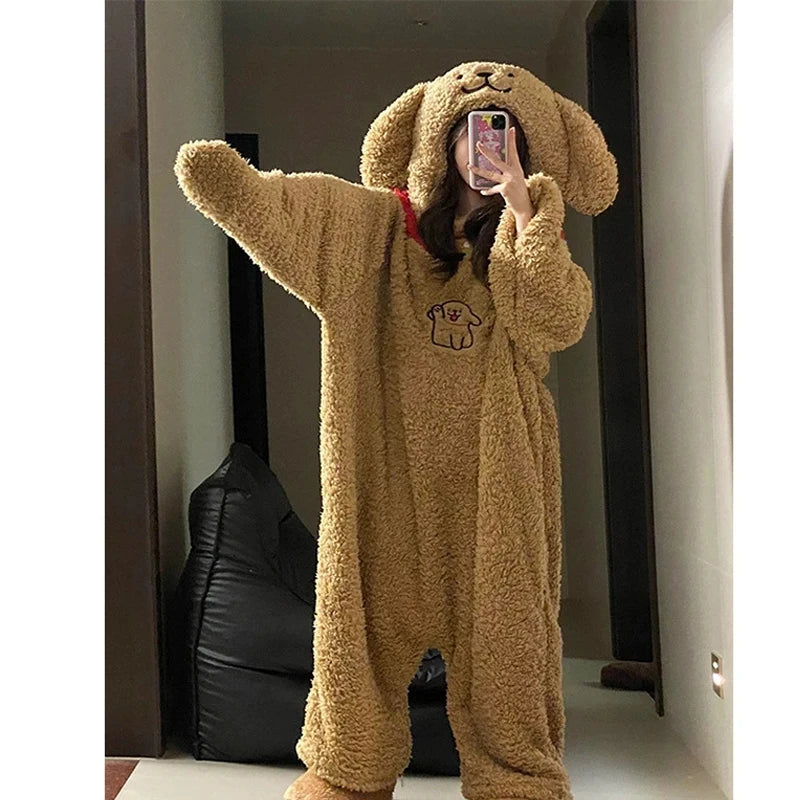Hiver dessin animé marron chien à capuche barboteuse pyjamas Kigurumi Unicron mignon à man – vue 3