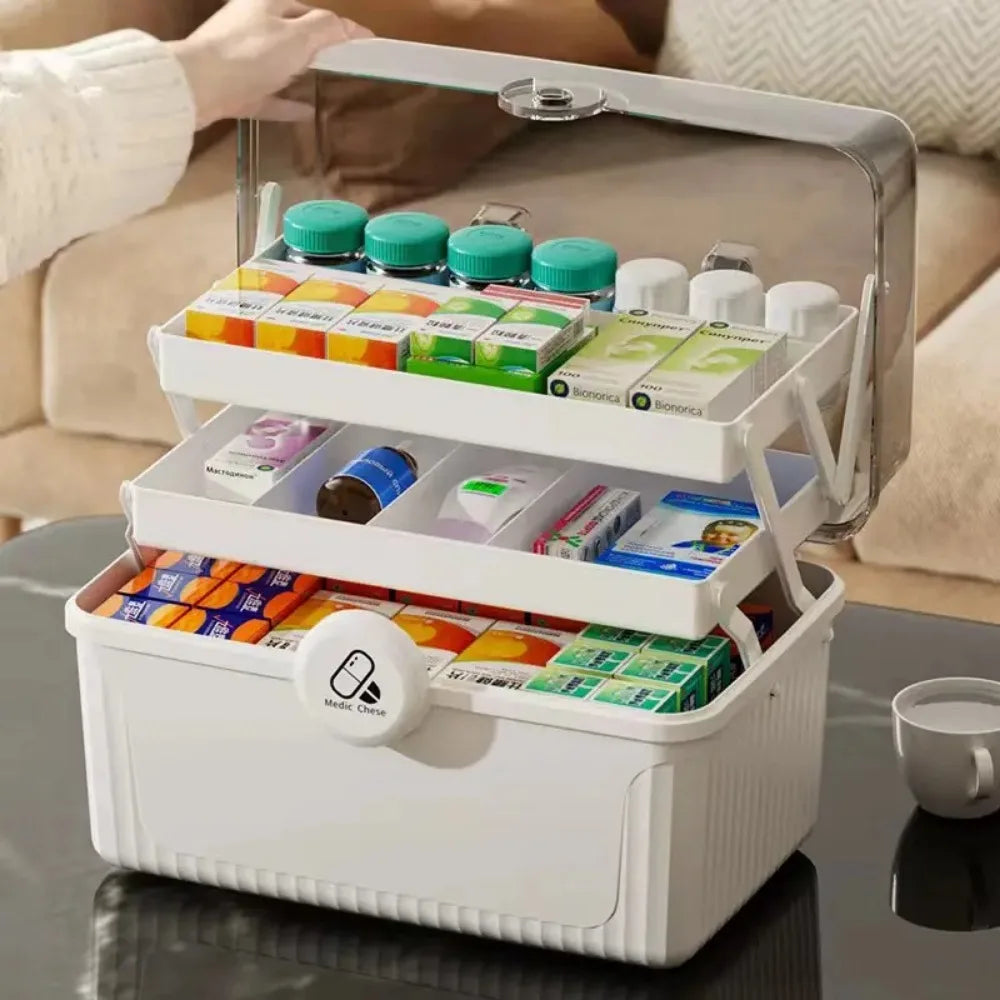 Boîte de rangement de médicaments pliable à 3 niveaux