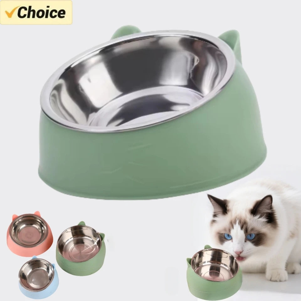 100/200ml bol pour chat incliné chaton chiot nourriture bols d'alimentation en acier inoxy