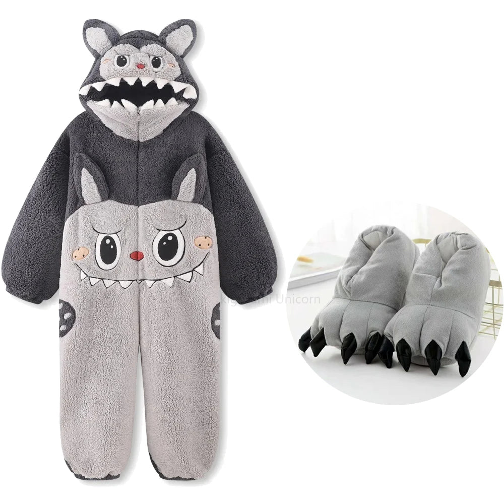 Kigurumi licorne chat Onesie hiver chaud vêtements de nuit femmes hommes Pyjamas pantoufle