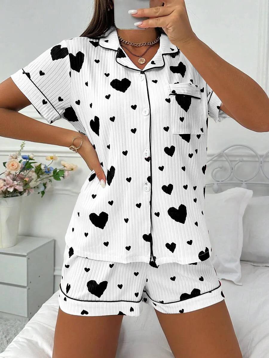 Ensemble pyjama imprimé cœur, décontracté