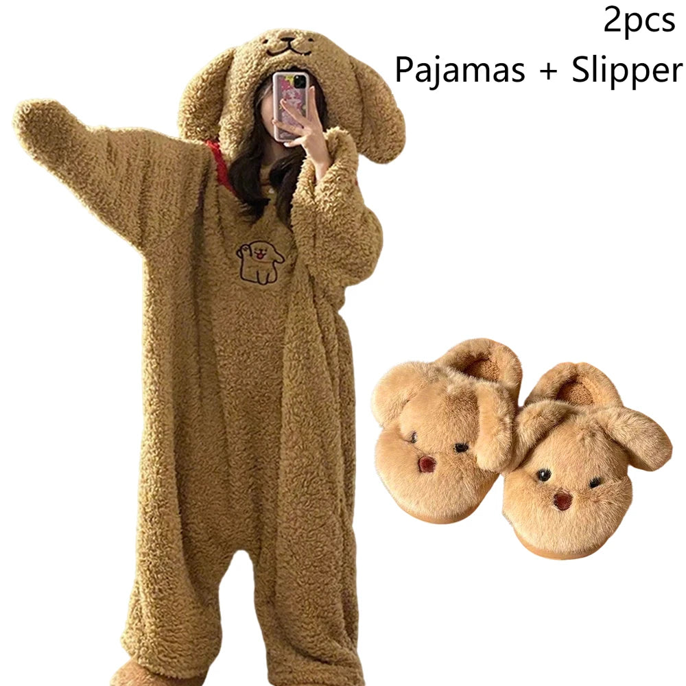 Hiver dessin animé marron chien à capuche barboteuse pyjamas Kigurumi Unicron mignon à man