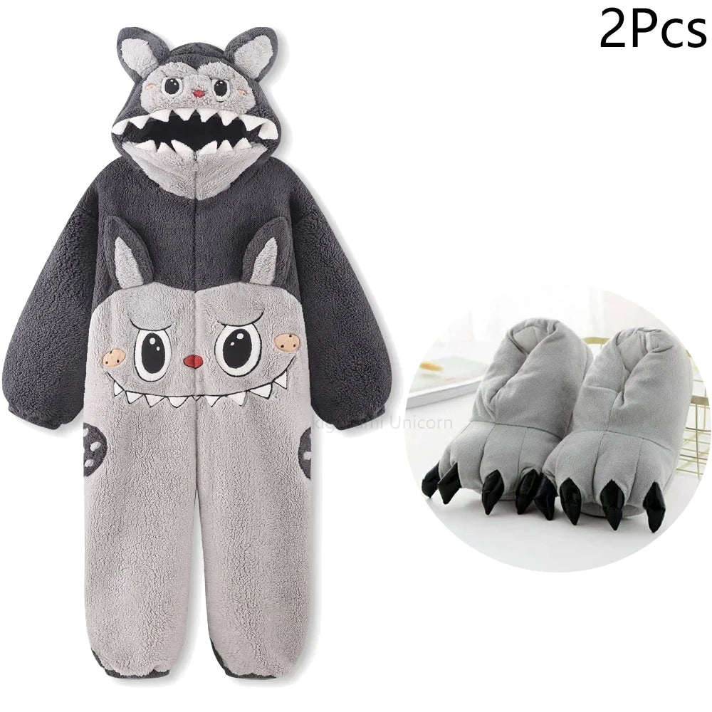 Kigurumi licorne chat Onesie hiver chaud vêtements de nuit femmes hommes Pyjamas pantoufle